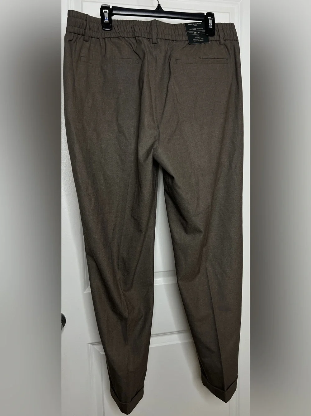 NWT Banana Republic Tailored Trouser E-Waist Tapered Fit Brown 38x34